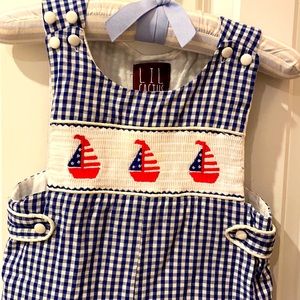 Lil Cactus Smocked Sailboats Shortall size 2T